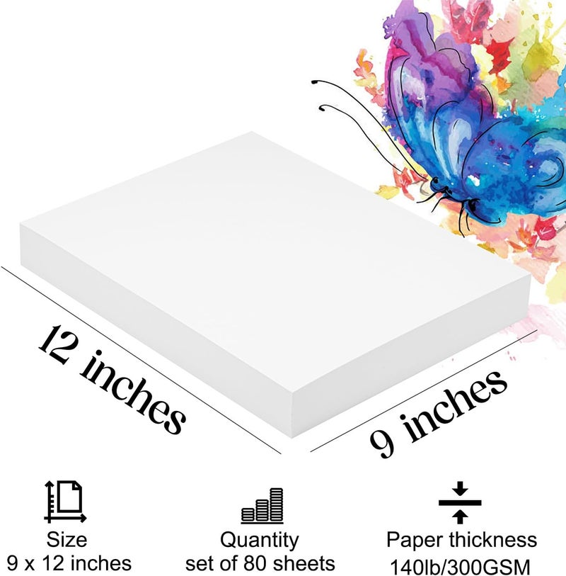 Magecubiku Watercolor Paper 9x12 inches 80 Sheets,Heavyweight Artist Paper 140lb/300GSM Cold Press Natural Cotton Paper for Students Artists Watercolor Drawing - Image 4